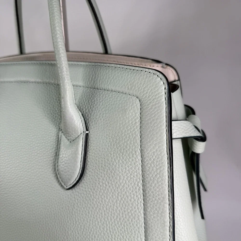 Kate Spade knott Leather Medium Satchel Crossbody Tote Mint Pistachio Pebbled